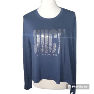 Juicy Couture Navy Long Sleeve Top With Bling Lettering Size M